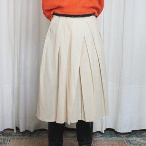 Marni Raw Edge Pleated Midi Skirt / Cream